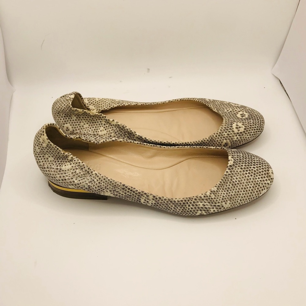Chloe Beige Snake-Print Ballet Flats - Picture 4 of 9